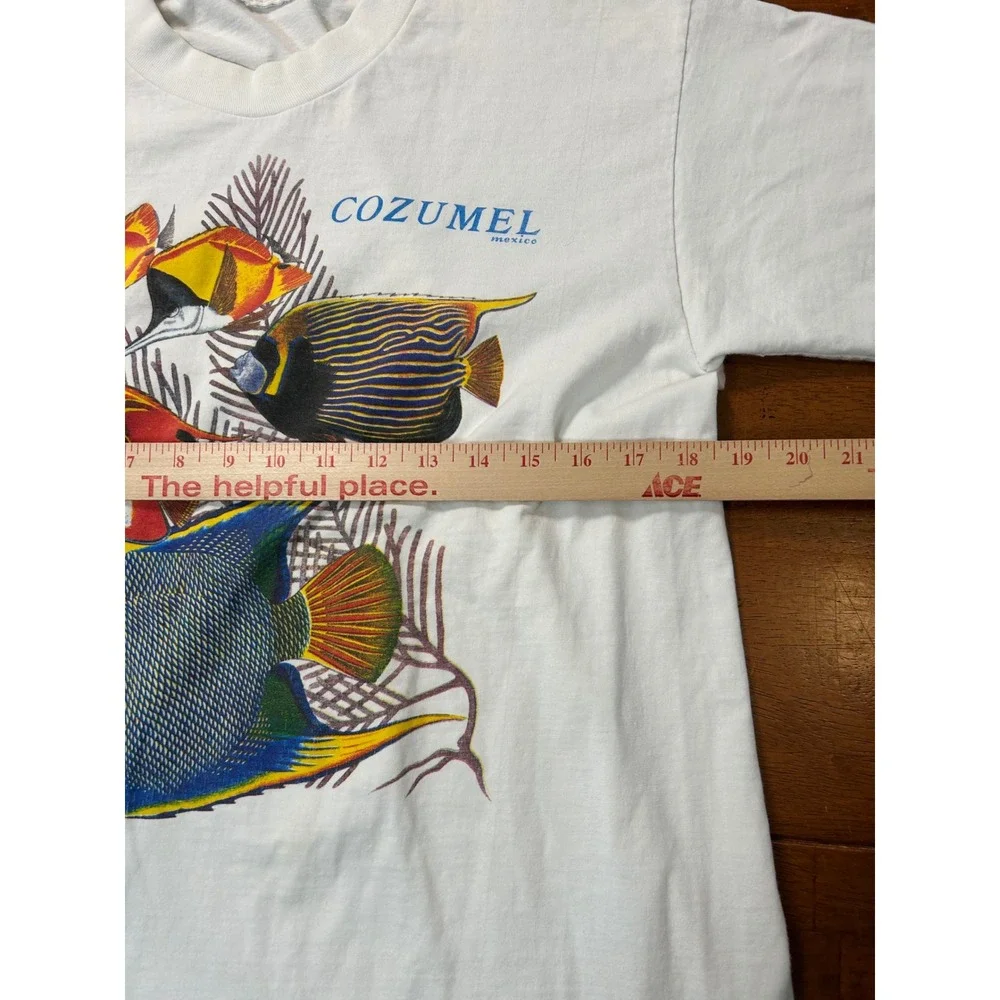 Vintage Cozumel Mexico T Shirt Mens Large White Tropical Fish Single Stitch 90s